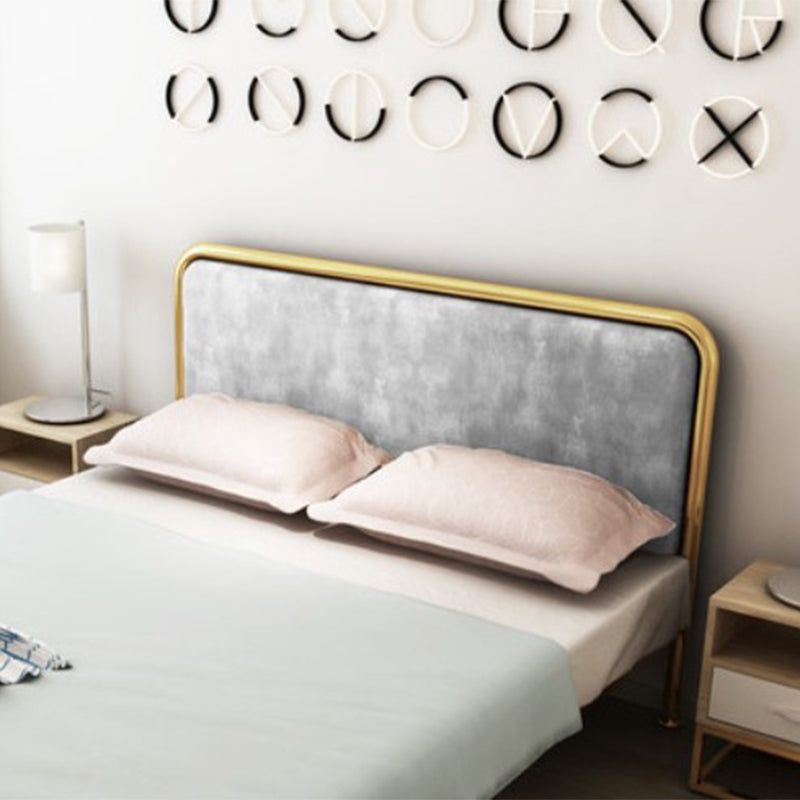 Grey and Gold Open-Frame Bed with Metal Legs Bed Frame Upholstered Headboard