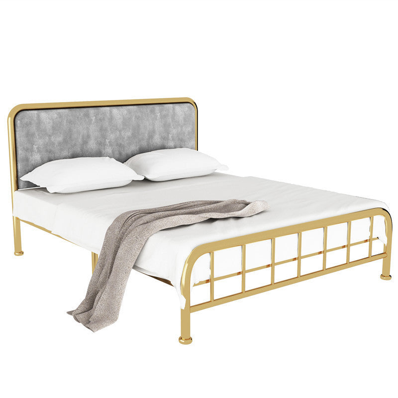 Grey and Gold Open-Frame Bed with Metal Legs Bed Frame Upholstered Headboard