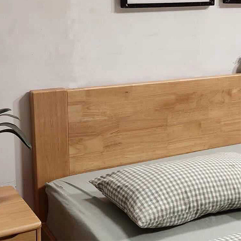 Modern Solid Color Panel Bed Rubberwood Standard Bed with Headboard