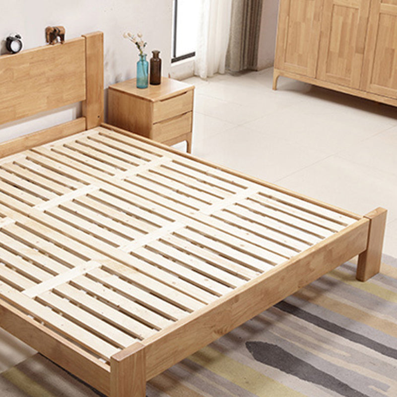 Modern Solid Color Panel Bed Rubberwood Standard Bed with Headboard