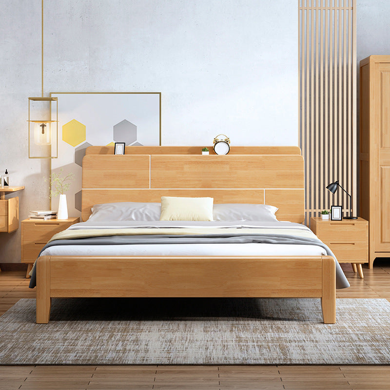 Modern Solid Wood Panel Bed Natural Standard Bed with Headboard