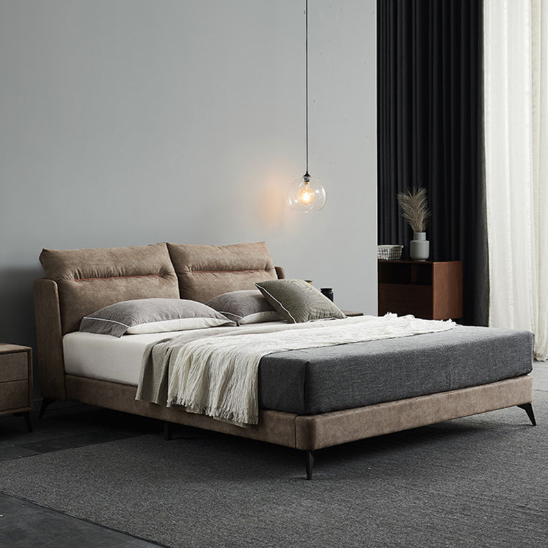 Espresso Down Panel Bed Contemporary Standard Bed with Upholstered Headboard