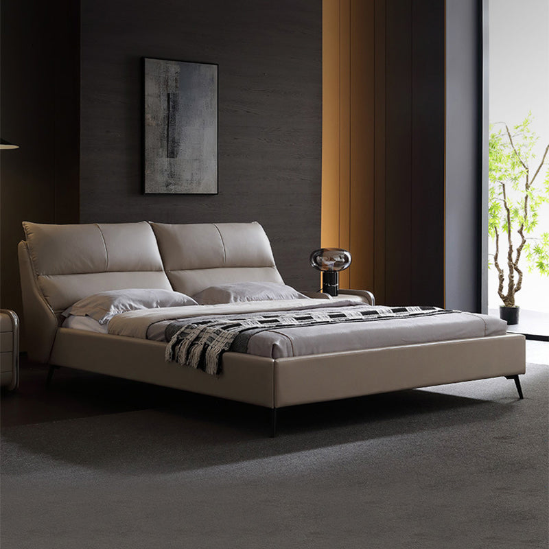 Espresso Down Panel Bed Contemporary Standard Bed with Upholstered Headboard