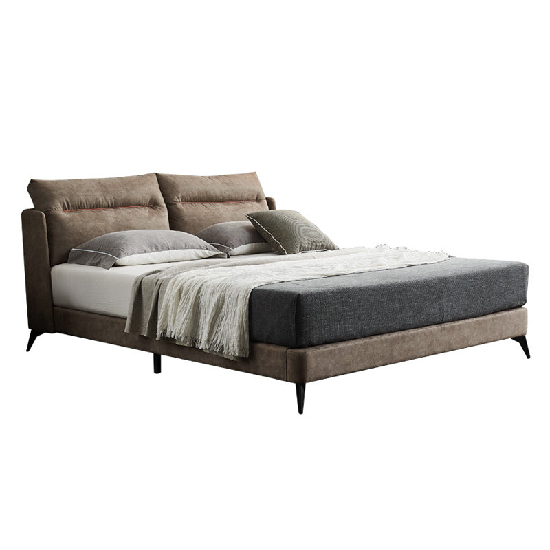 Espresso Down Panel Bed Contemporary Standard Bed with Upholstered Headboard