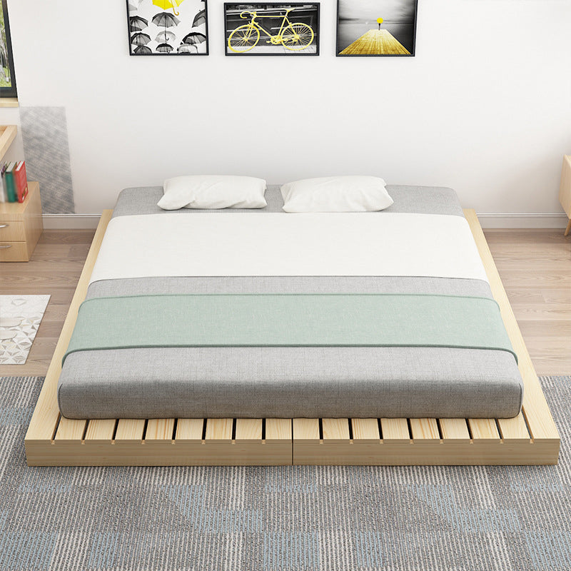 Modern Platform Bed Frame Solid Wood Platform Bed Pine Wood in Natural