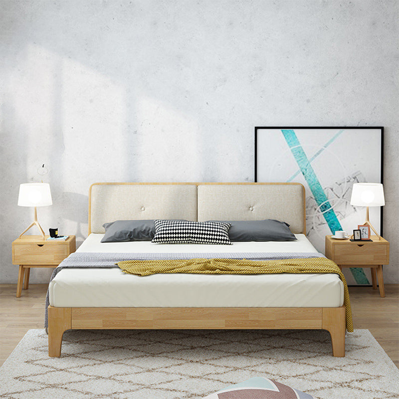 Modern Panel Bed Solid Wood Panel Standard Bed with Headboard