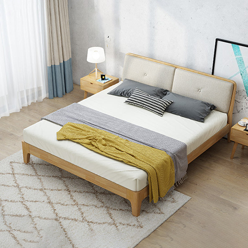 Modern Panel Bed Solid Wood Panel Standard Bed with Headboard
