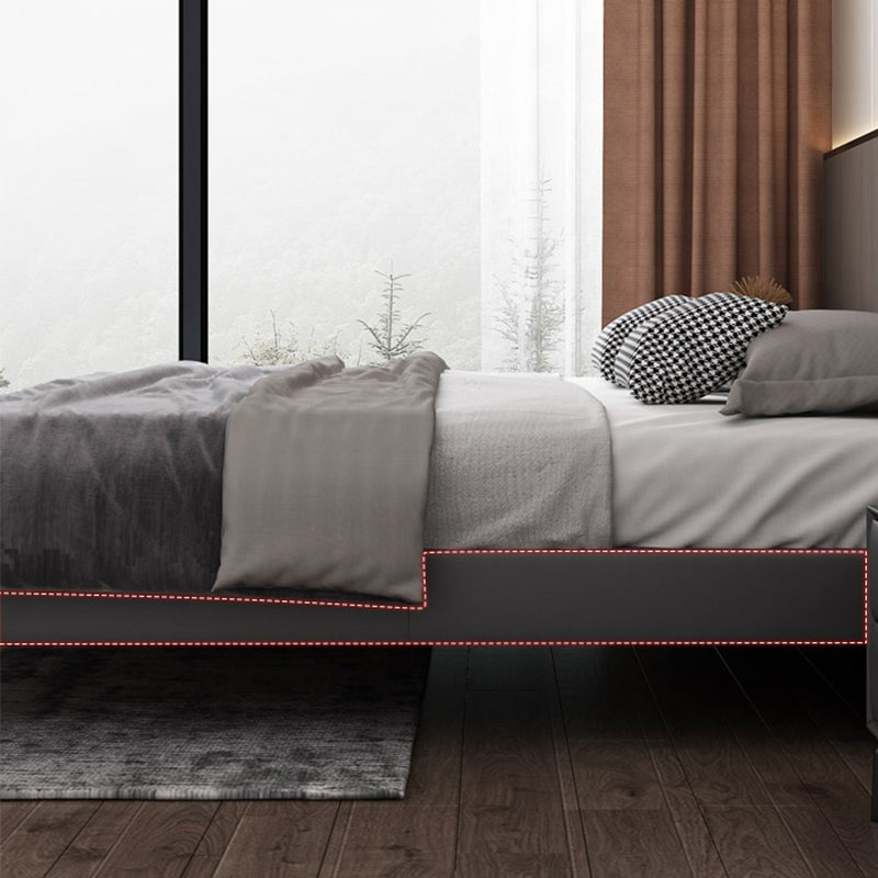 Contemporary Panel Bed Faux Leather and Wood Platform Bed Frame in Dark Grey