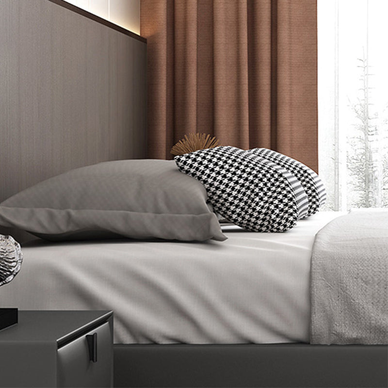 Contemporary Panel Bed Faux Leather and Wood Platform Bed Frame in Dark Grey