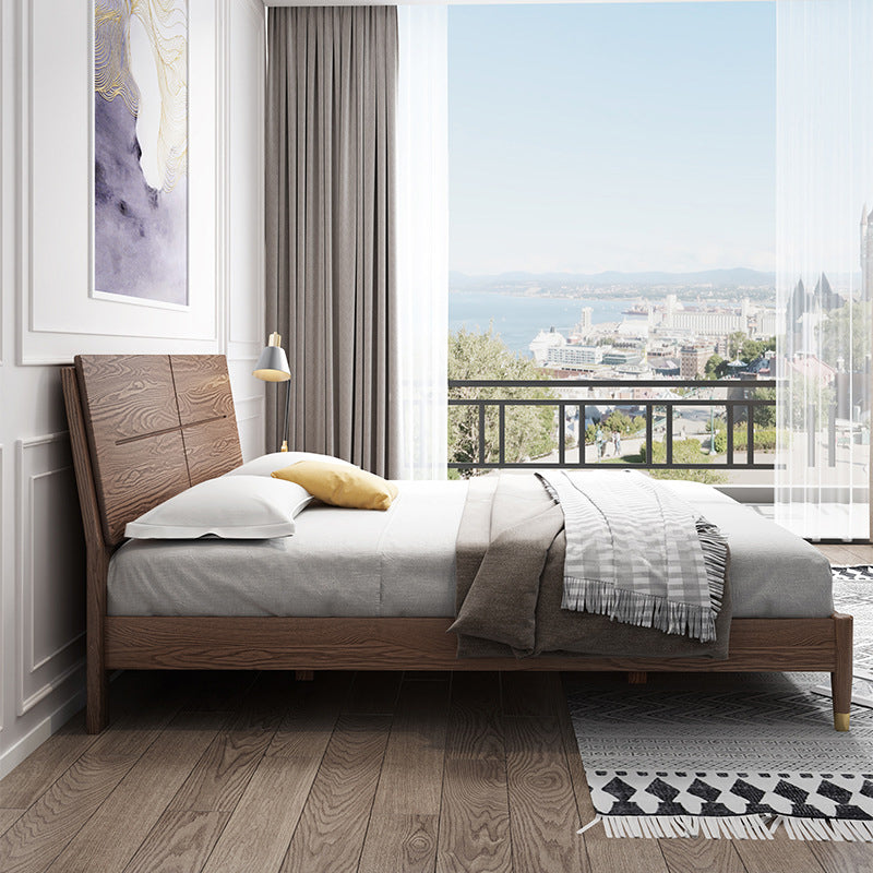 Solid Color Rectangular Panel Bed Panel Ash Standard Bed with Headboard