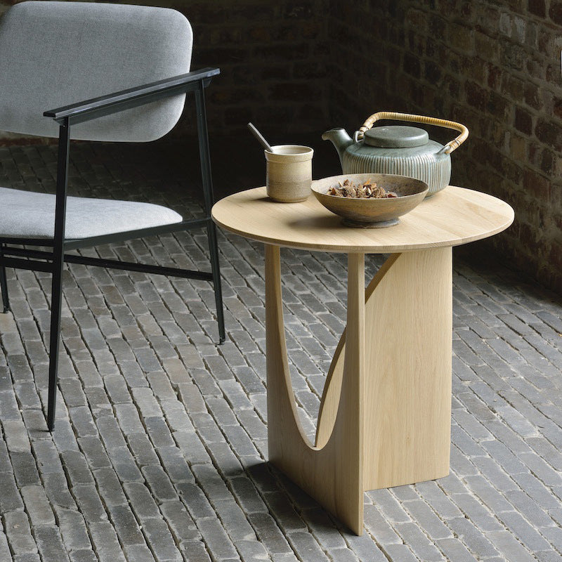 Scandinavian End Table Solid Wood Abstract Base Round Top Side Table