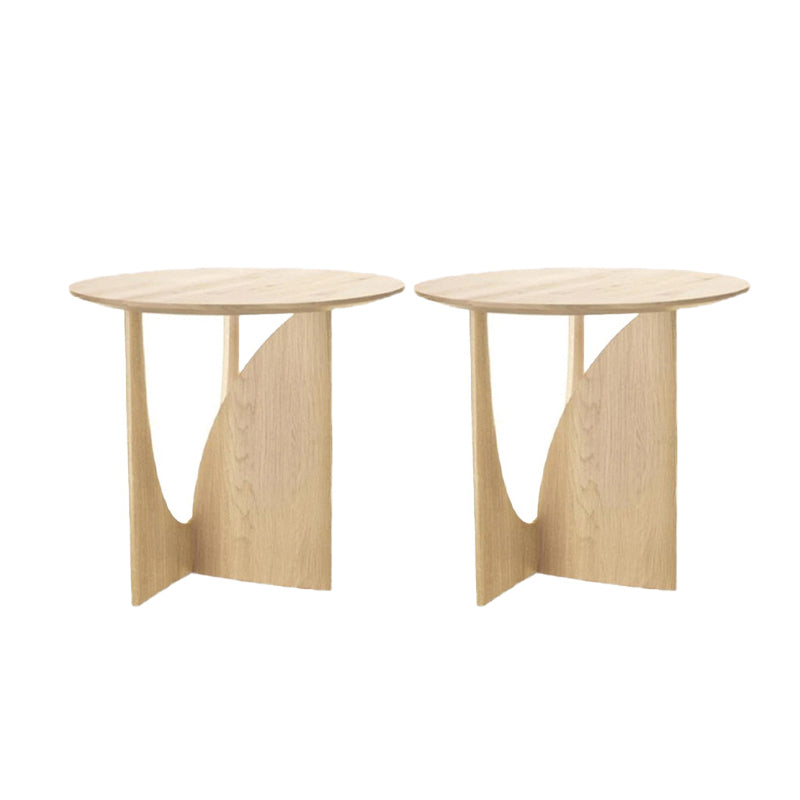 Scandinavian End Table Solid Wood Abstract Base Round Top Side Table