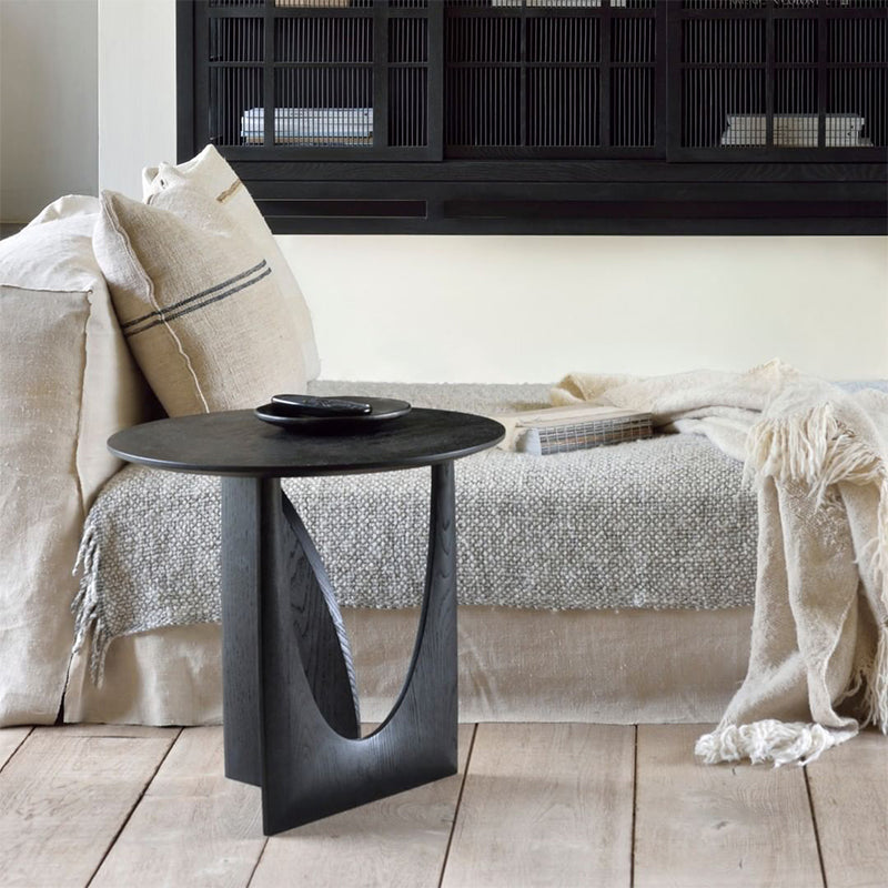 Scandinavian End Table Solid Wood Abstract Base Round Top Side Table