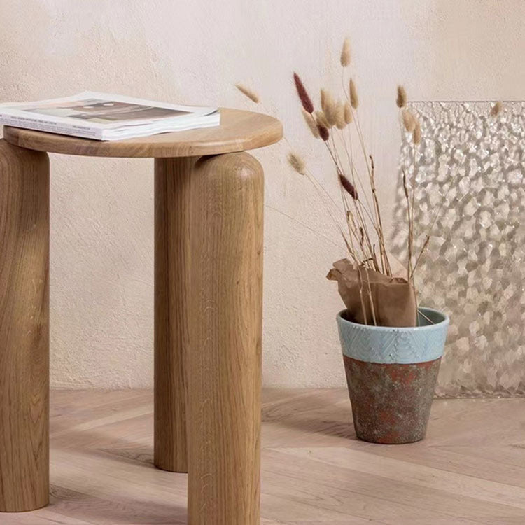 Nordic Side Table Round Solid Wooden End Table with Three Legs