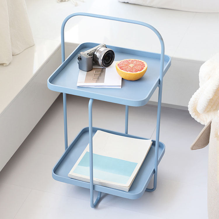 Square End Side Table X-base End Table with Shelves and Tray Top