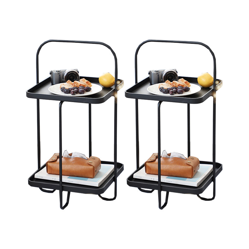 Square End Side Table X-base End Table with Shelves and Tray Top