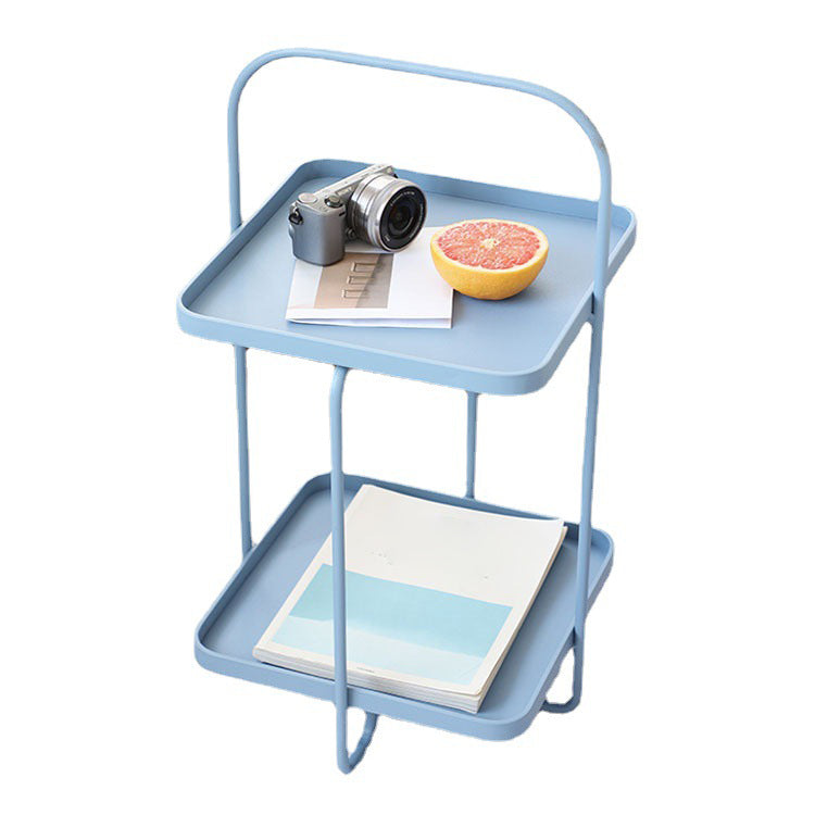 Square End Side Table X-base End Table with Shelves and Tray Top