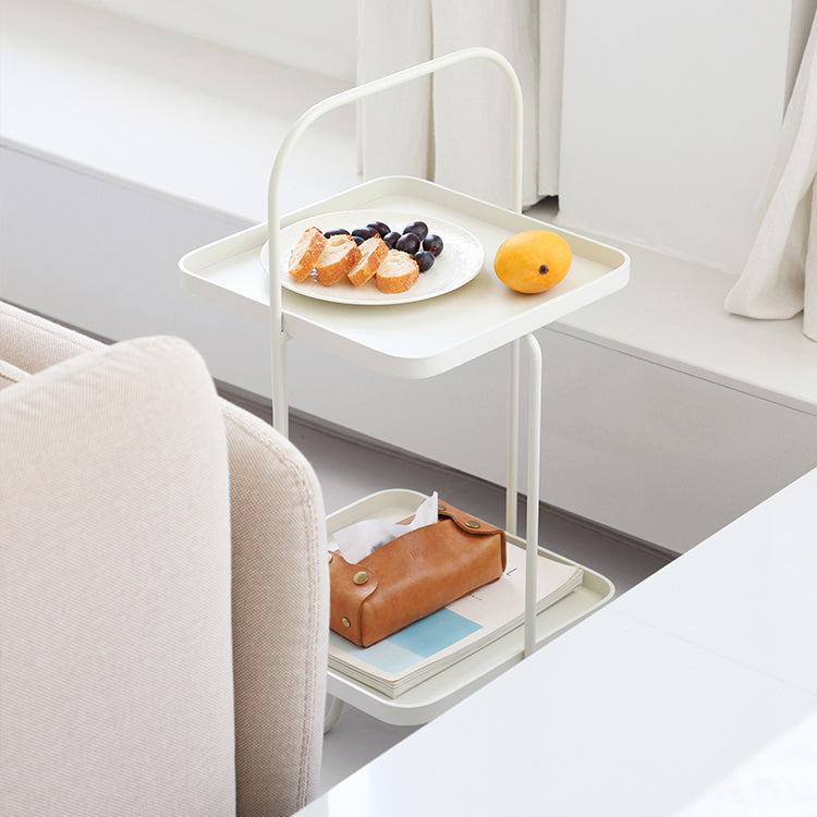 Square End Side Table X-base End Table with Shelves and Tray Top