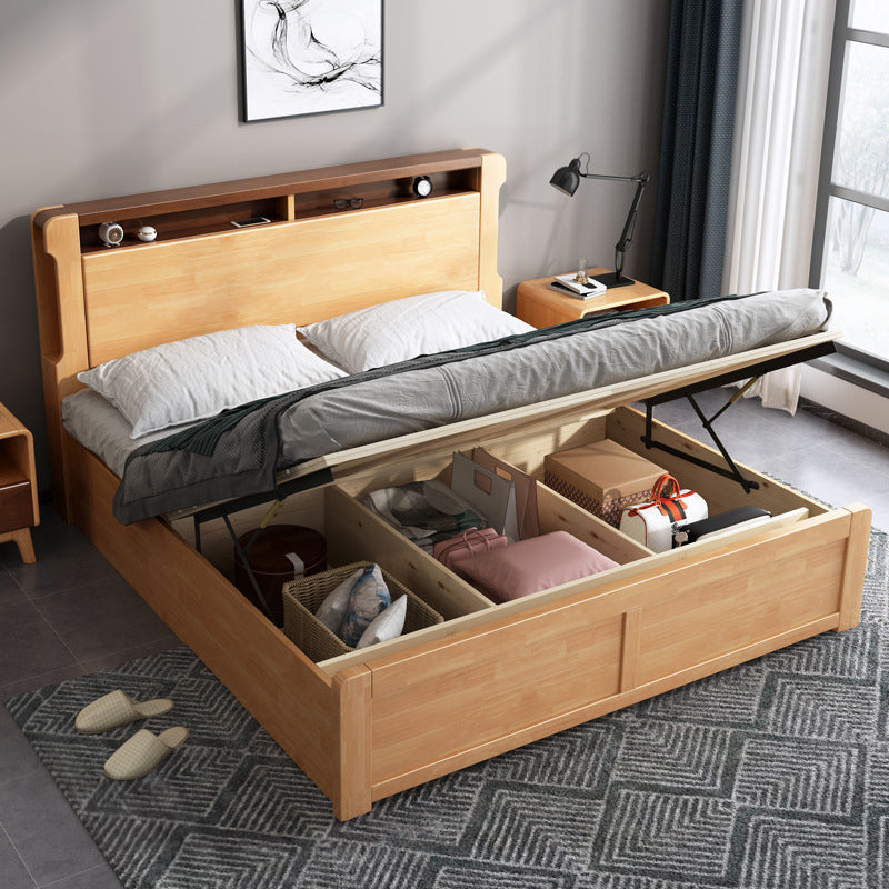 Solid Wood Standard Bed with Headboard Panel Bed Contemporary