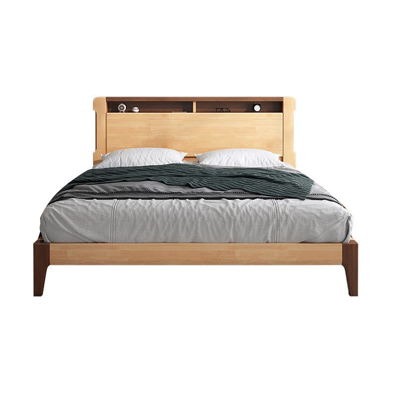 Solid Wood Standard Bed with Headboard Panel Bed Contemporary