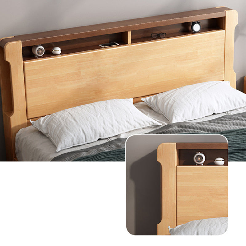 Solid Wood Standard Bed with Headboard Panel Bed Contemporary