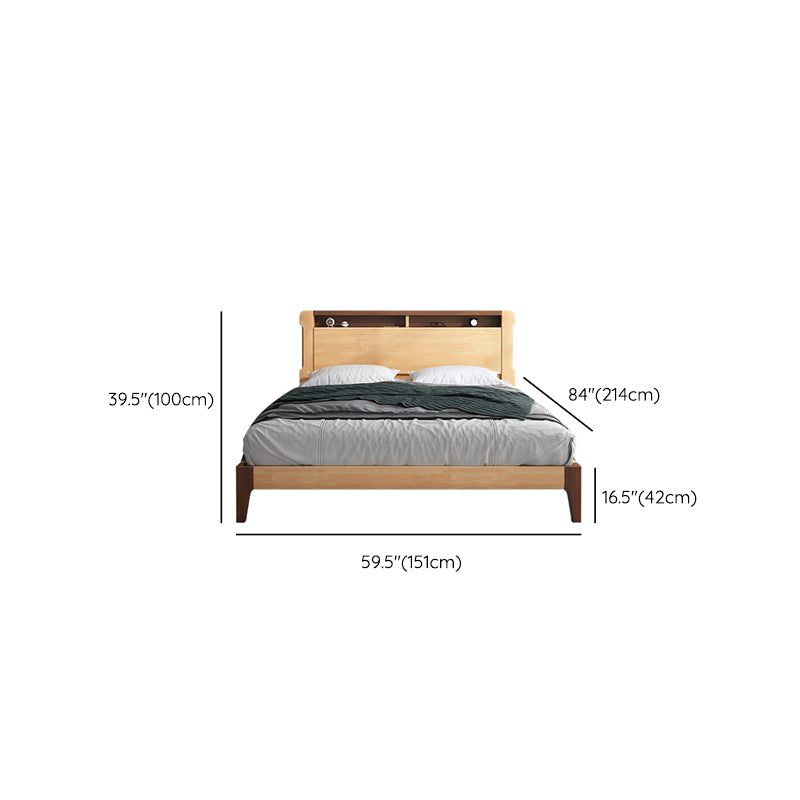 Solid Wood Standard Bed with Headboard Panel Bed Contemporary