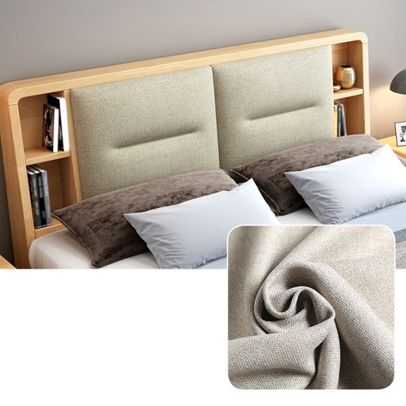 Natural Bed Frame Wood and Upholstered Standard Bed Upholstered Headboard