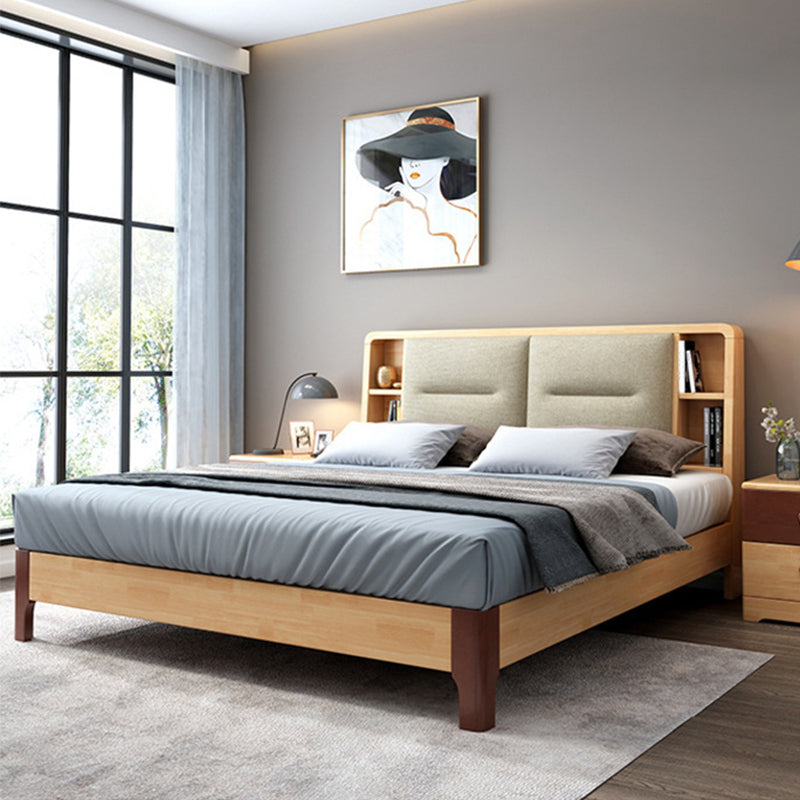 Natural Bed Frame Wood and Upholstered Standard Bed Upholstered Headboard