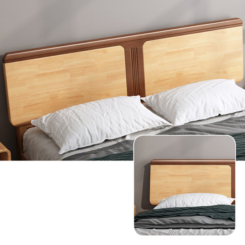 Contemporary Panel Bed Solid Wood Natural Standard Bed with Headboard