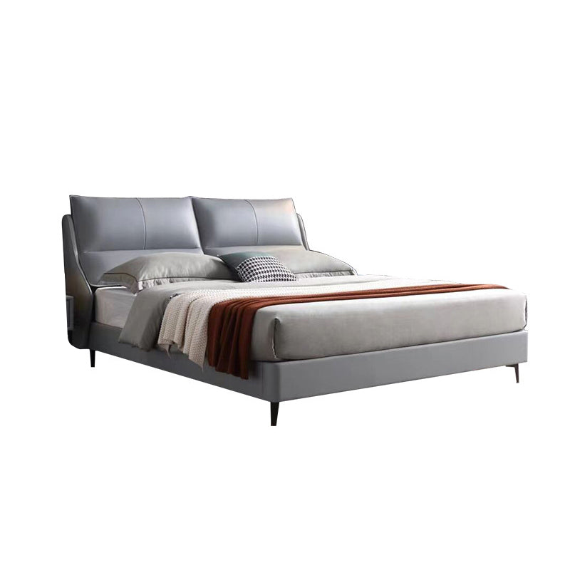 Modern Gray Bed Frame Upholstered Solid Color Standard Bed with Custom Gold Leg