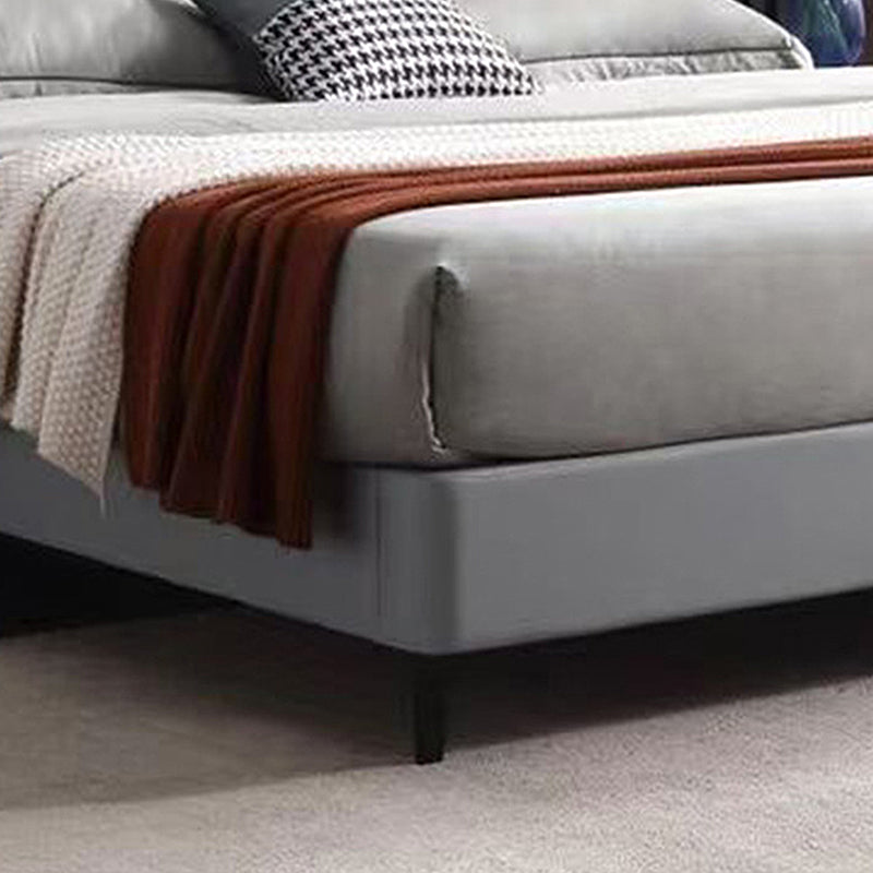 Modern Gray Bed Frame Upholstered Solid Color Standard Bed with Custom Gold Leg