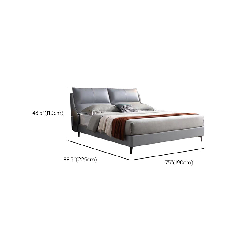 Modern Gray Bed Frame Upholstered Solid Color Standard Bed with Custom Gold Leg