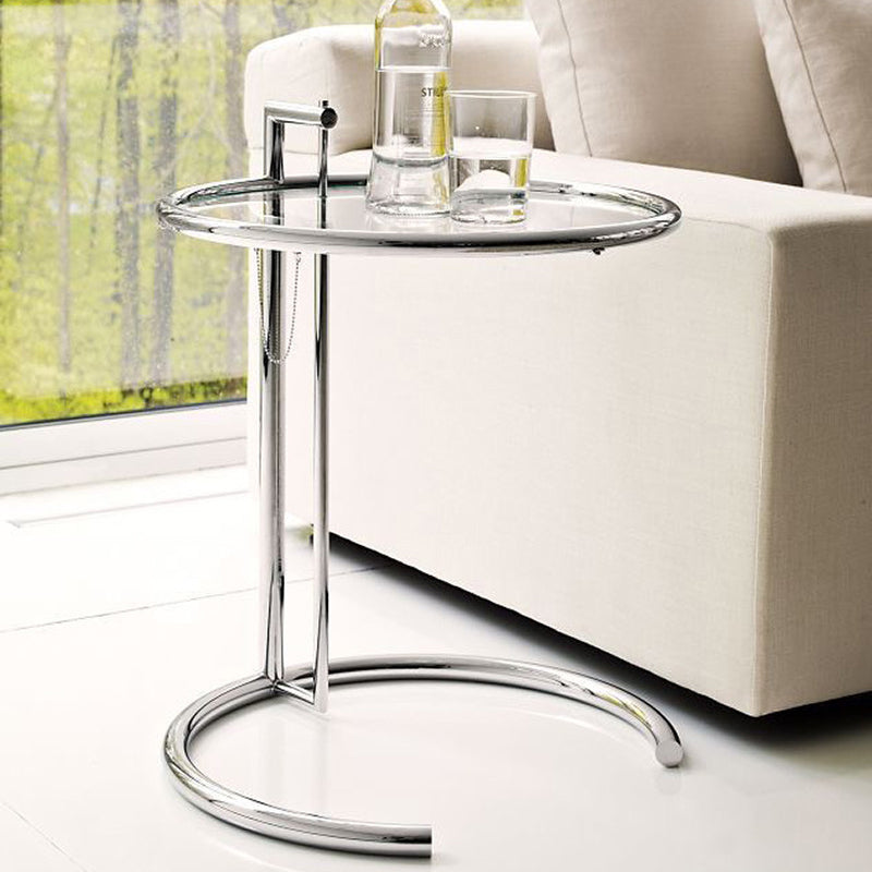 Round Glass Top End Table with Stainless Steel C Base Side Table