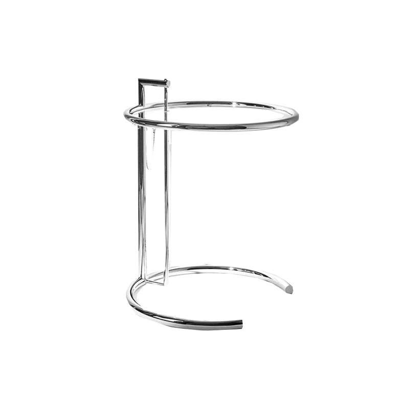 Round Glass Top End Table with Stainless Steel C Base Side Table