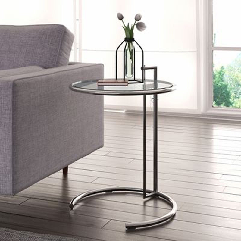 Round Glass Top End Table with Stainless Steel C Base Side Table