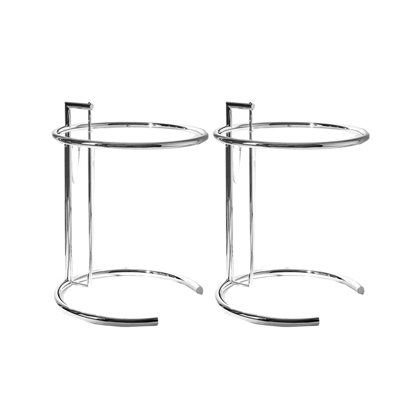 Round Glass Top End Table with Stainless Steel C Base Side Table