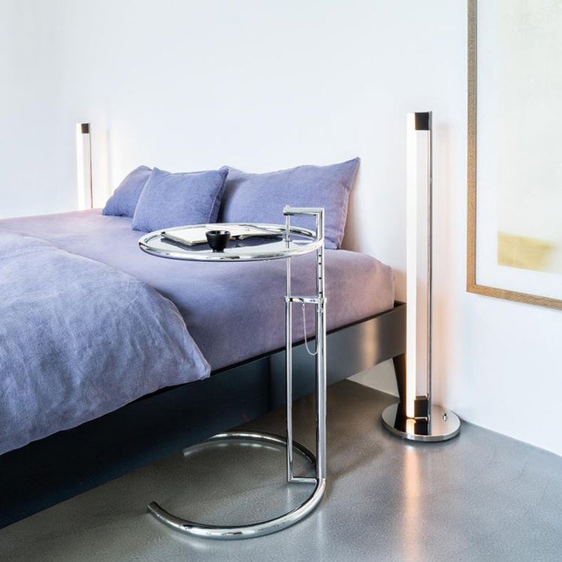 Round Glass Top End Table with Stainless Steel C Base Side Table