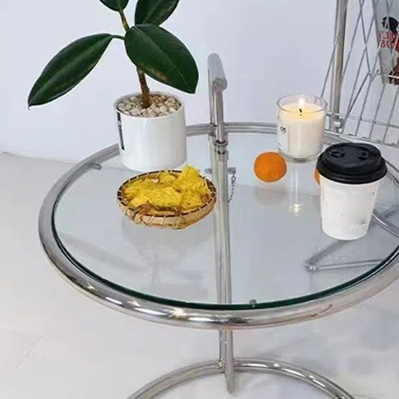 Round Glass Top End Table with Stainless Steel C Base Side Table