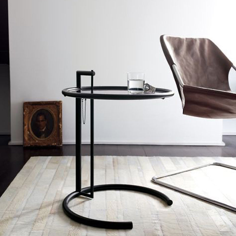 Round Glass Top End Table with Stainless Steel C Base Side Table