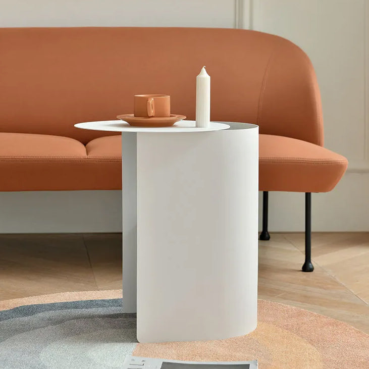Mid-Century Round Side End Table Stainless Steel End Slide Table with Shelf