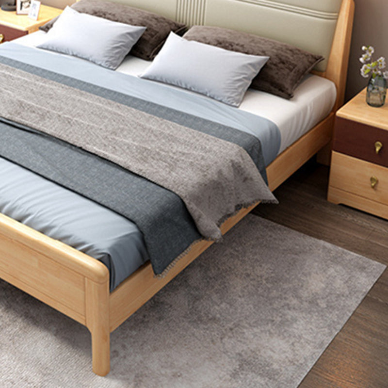 Natural Contemporary Panel Bed Wood and Upholstered Standard Bed Upholstered Headboard