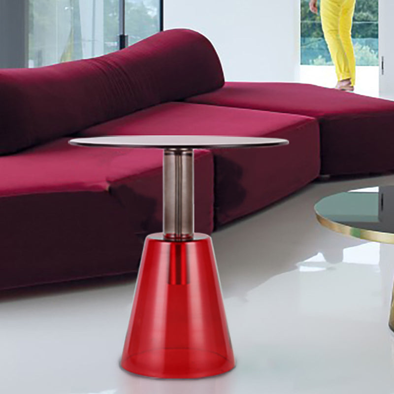 Modern Round Glass Top Side Table 19.68" Tall Pedestal End Table