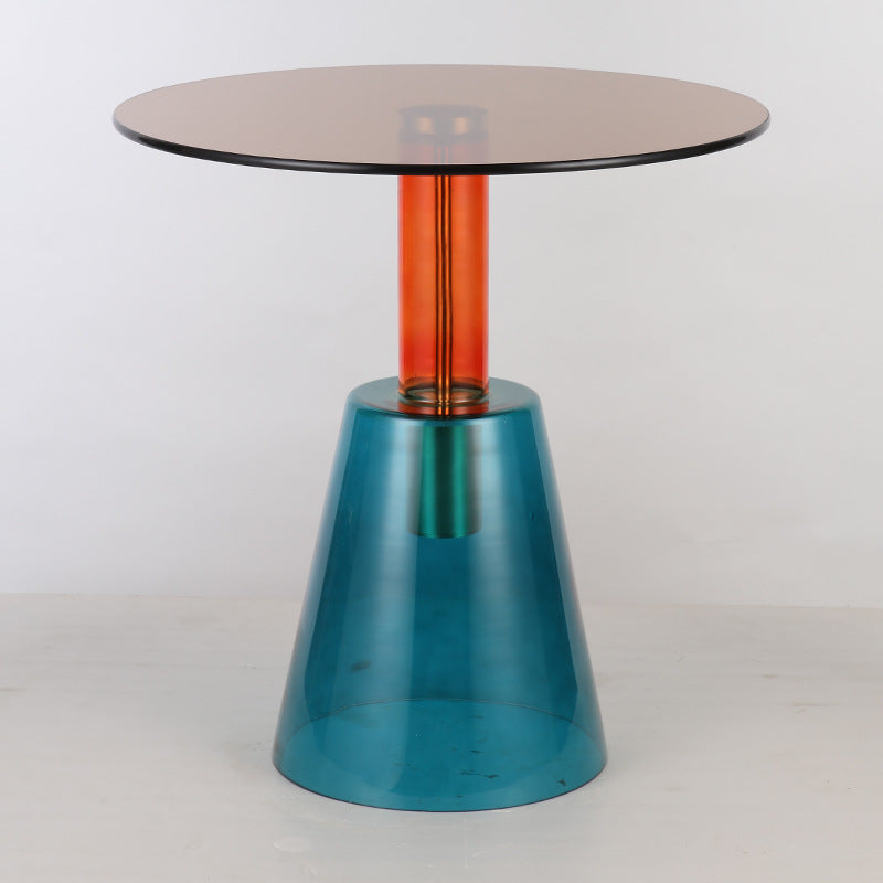 Modern Round Glass Top Side Table 19.68" Tall Pedestal End Table