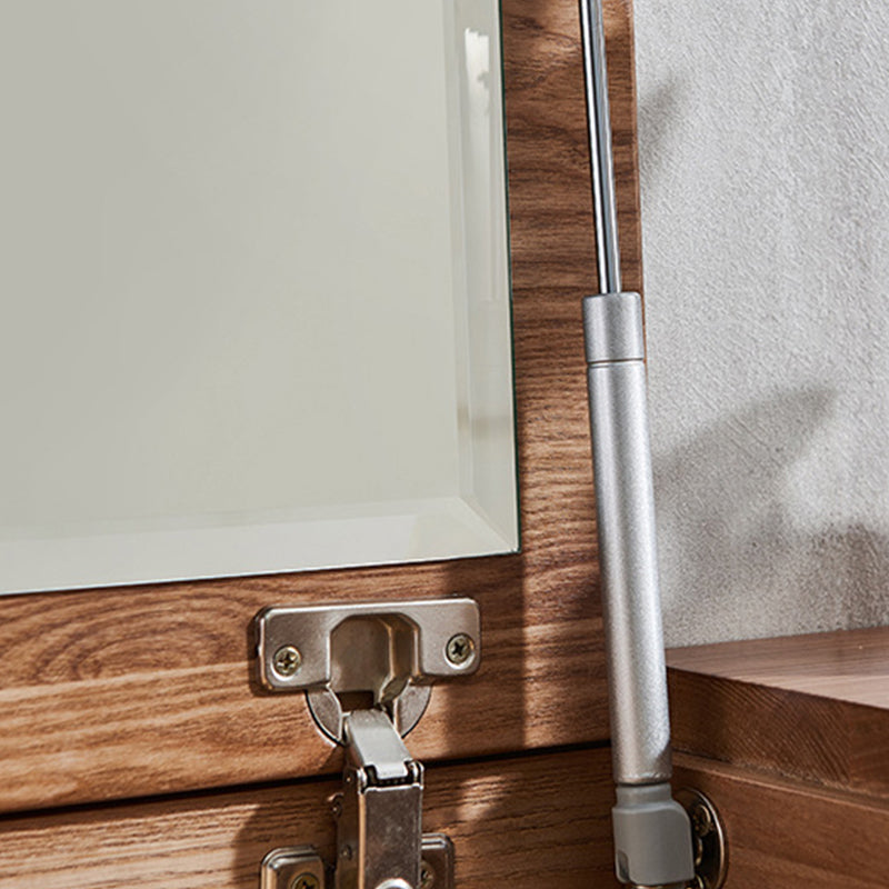 Traditional Vanity Desk Flip Single Mirror Double Drawers Straight Feet Dresser