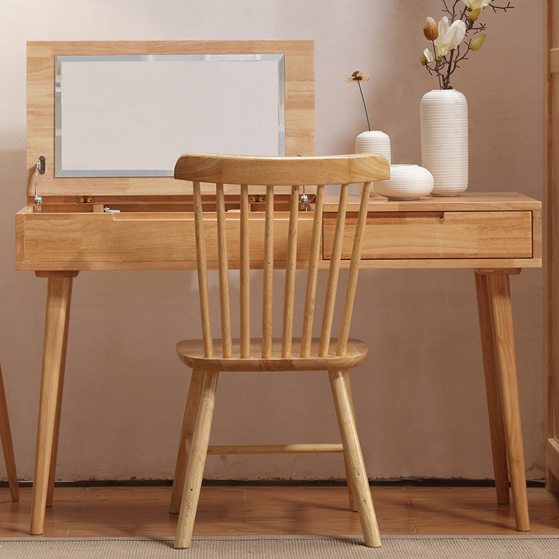 Scandinavian Rubberwood Vanity Flip Single Mirror Jewelry Vanity Desk