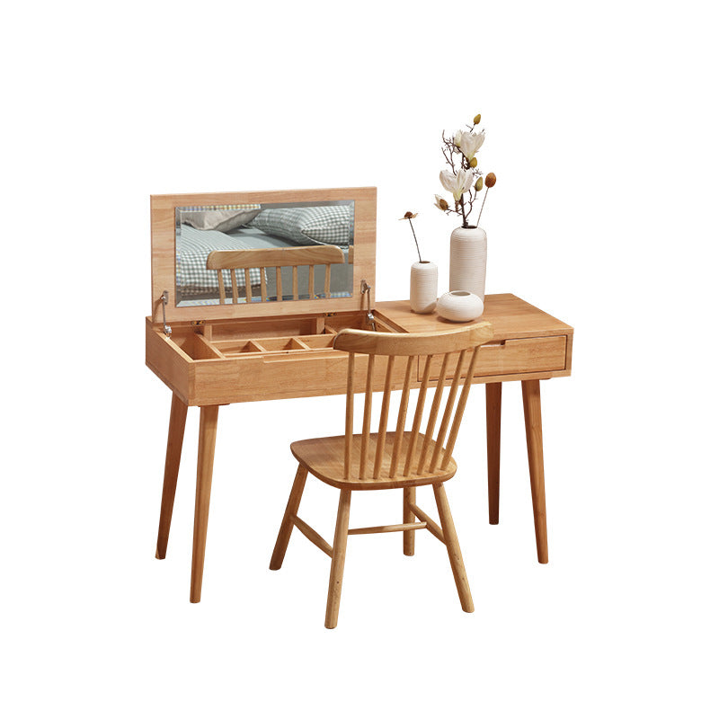 Scandinavian Rubberwood Vanity Flip Single Mirror Jewelry Vanity Desk