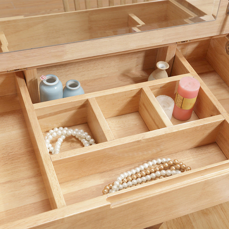 Scandinavian Rubberwood Vanity Flip Single Mirror Jewelry Vanity Desk