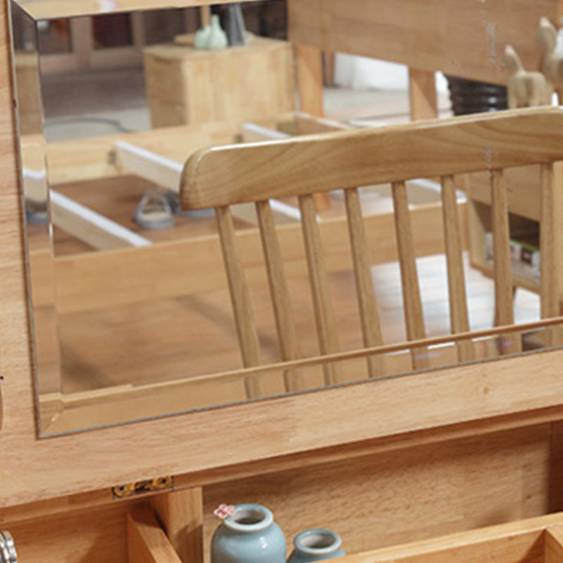 Scandinavian Rubberwood Vanity Flip Single Mirror Jewelry Vanity Desk