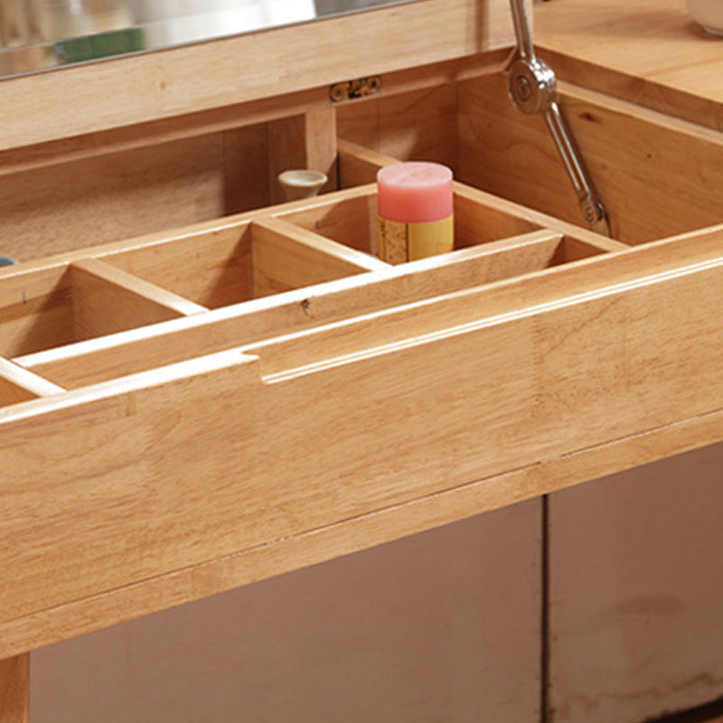 Scandinavian Rubberwood Vanity Flip Single Mirror Jewelry Vanity Desk