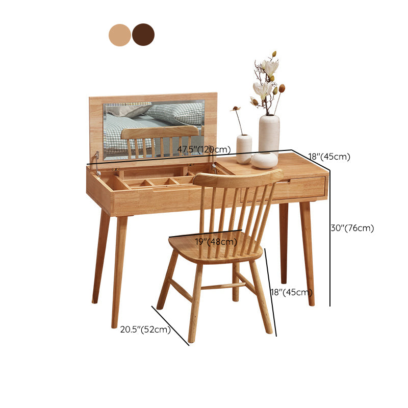 Scandinavian Rubberwood Vanity Flip Single Mirror Jewelry Vanity Desk